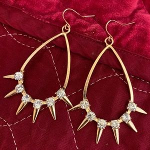 Rhinestones and Spikes Drop Earrings Gold Tone